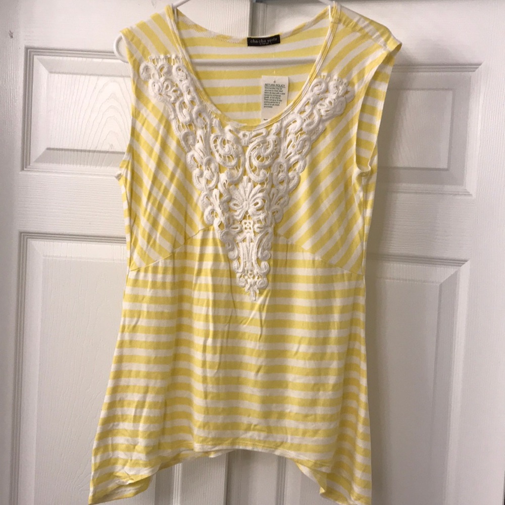 3/$12 Yellow/white stripe asymmetrical top. NWT